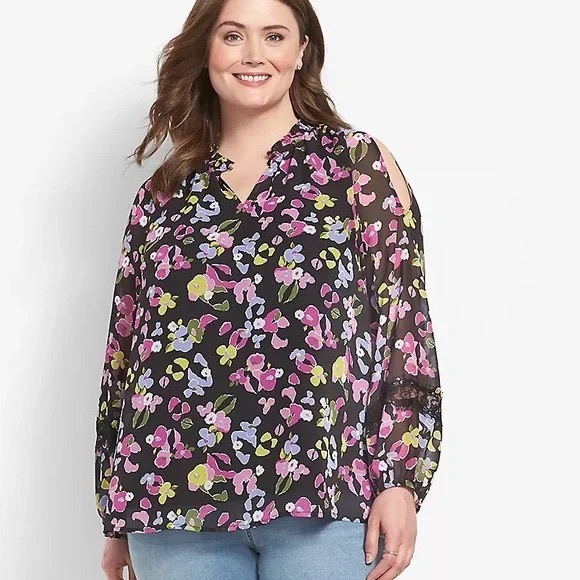 Lane Bryant Tops - Lane Bryant | Mock-Neck Cold-Shoulder Blouse English Garden Various Sizes